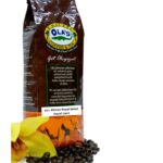 Ola's coffee bag with beans and yellow flower