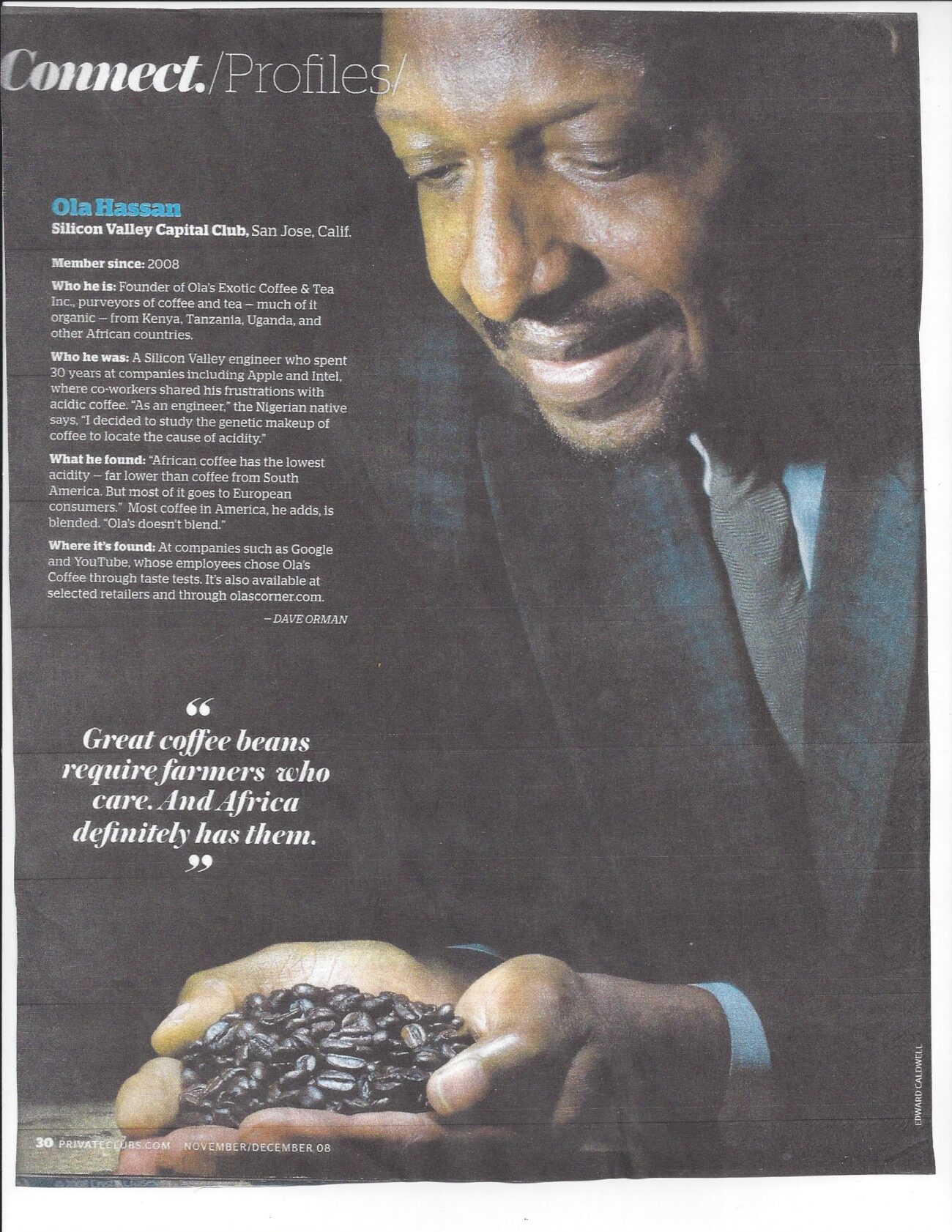 Close-up of man holding coffee beans
